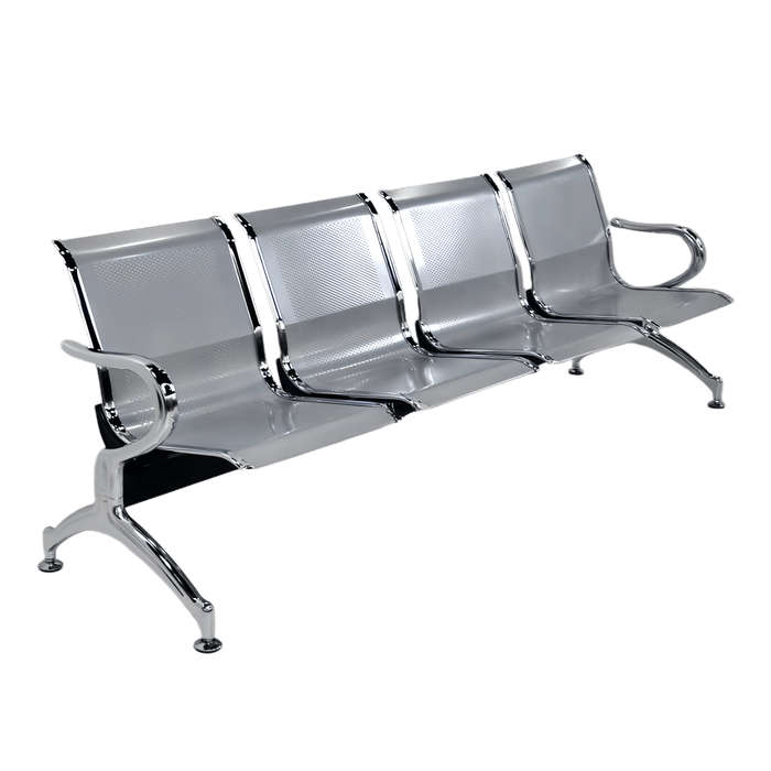 SMTE Steel Chrome 4 Seater Waiting Area Reception Chairs - Silver with keychain