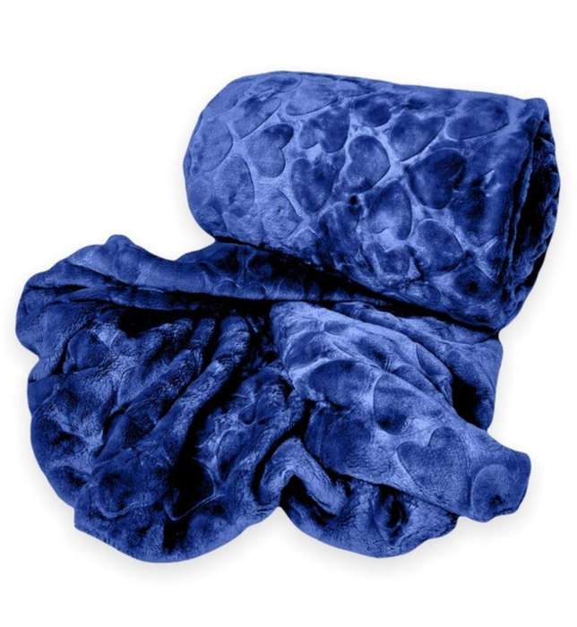 SMTE Polyester Heart All Double?Fleece Blanket - Dark Blue with keychain