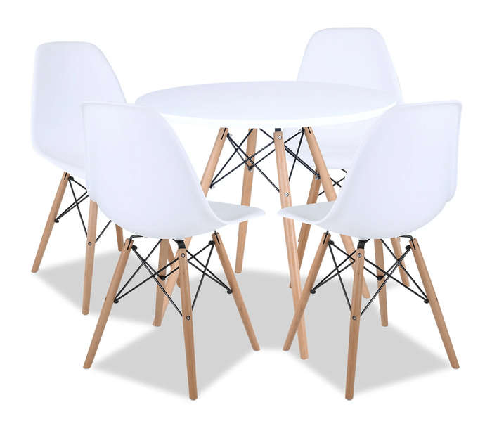 SMTE Round Table with 4 Chairs - White with keychain
