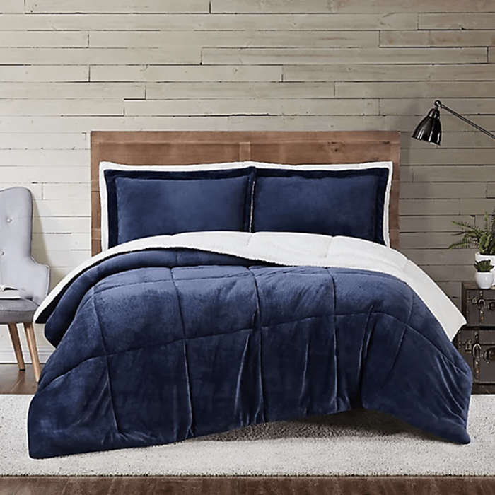 SMTE 3 Piece Fleece Comforter Set - Blue with keychain