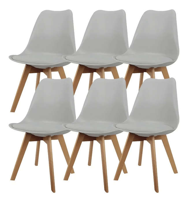 SMTE Padded Seat Wooden Leg Dining Chairs - Pack of Six - Grey Colour with keychain