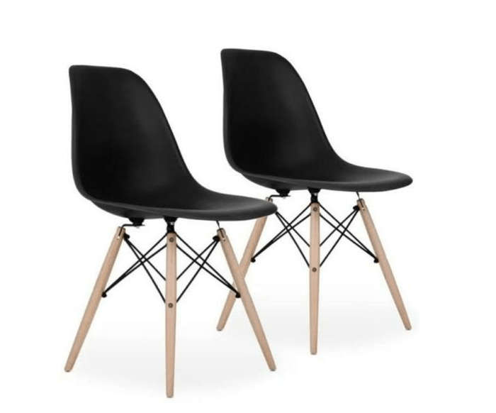 SMTE Modern Style Dining Chair Shell Plastic Chair with Wooden Legs - Set of 2 - Black with keychain