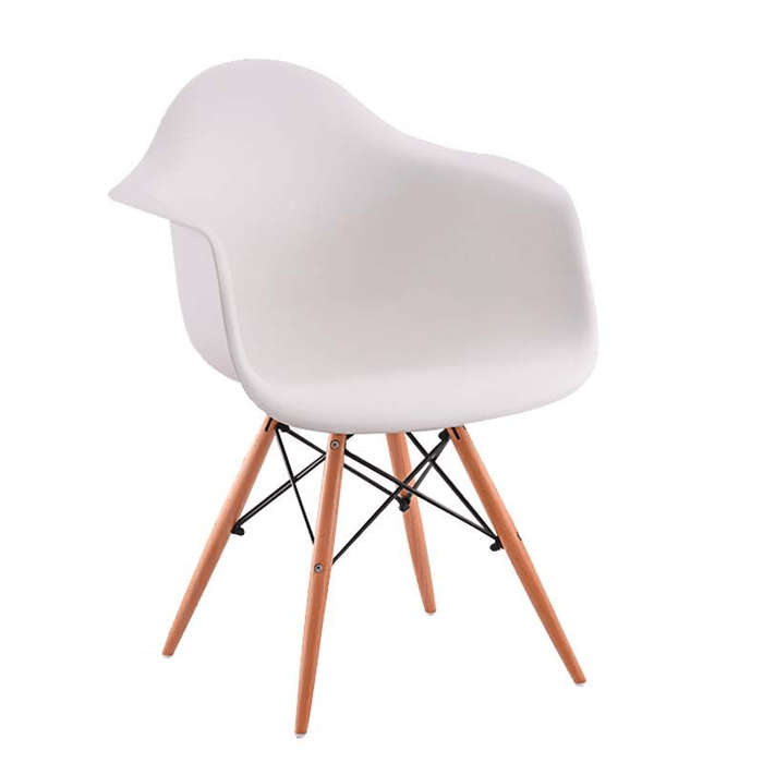 SMTE Mid Century Modern Molded Arm Chair with Wooden Legs - White with keychain