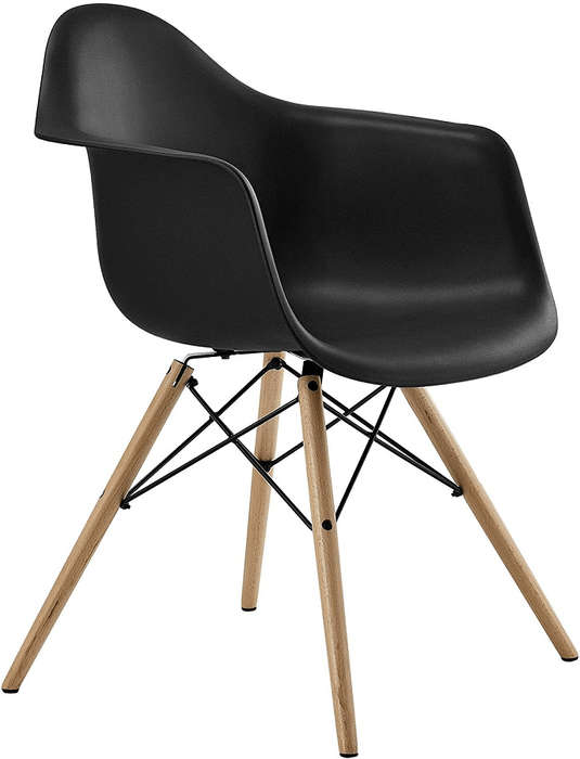 SMTE Mid Century Modern Molded Arm Chair with Wooden Legs - Black with keychain