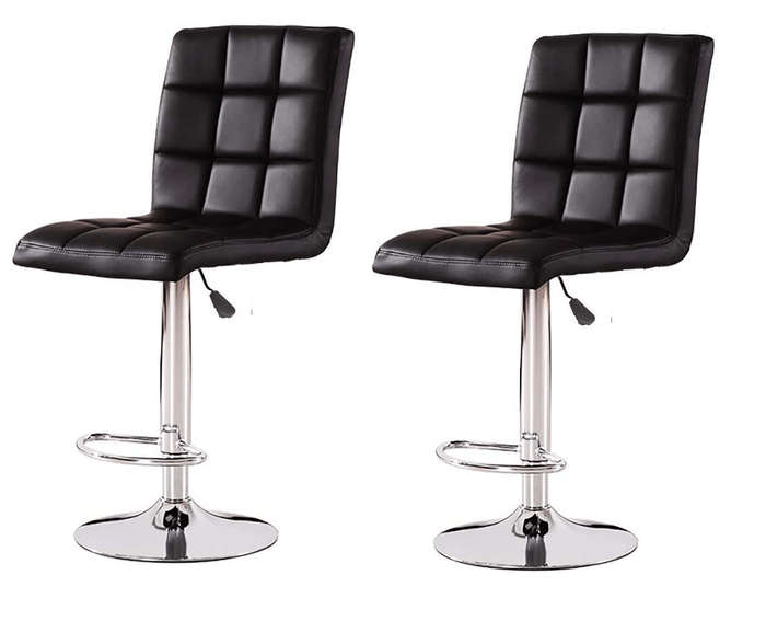 SMTE Bar Stools / High- back Kitchen Counter Chairs - Set of 2 - Black Colour with keychain