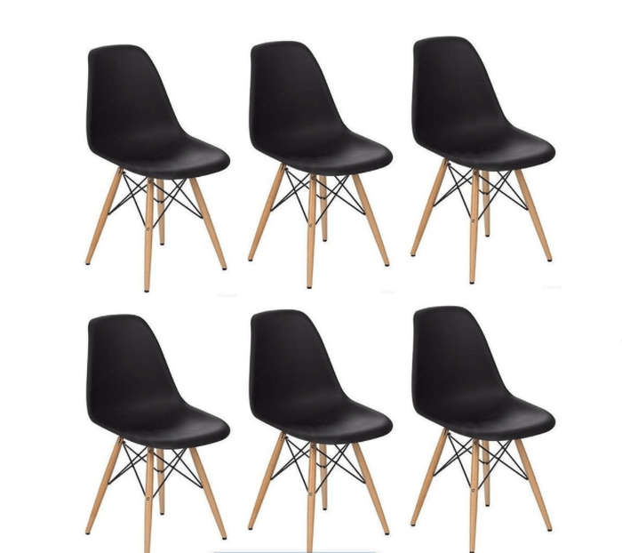 SMTE 6 Wooden Leg Chairs - Black with keychain