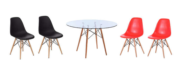 SMTE 5 Piece Glass Table and Wooden Leg Chairs with keychain