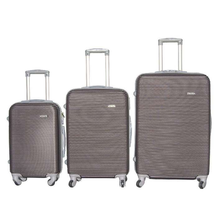 SMTE 3 Piece Hard Outer Shell Luggage Set - Brown with keychain