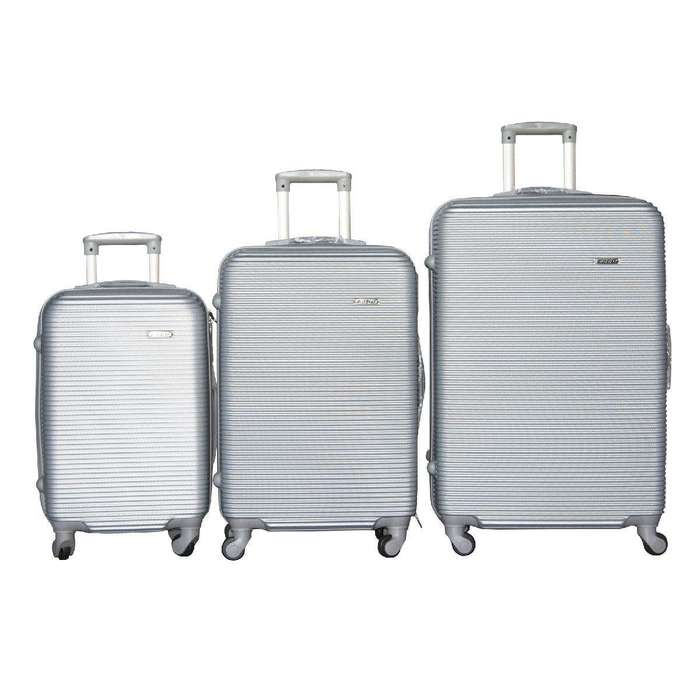 SMTE 3 Piece Hard Outer Shell Luggage Set - Silver with keychain