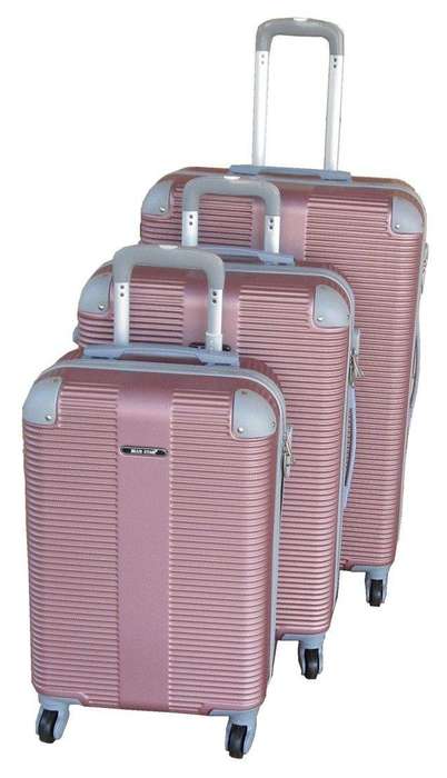 SMTE 3 Piece Hard Outer Shell Luggage Set - Pink with keychain