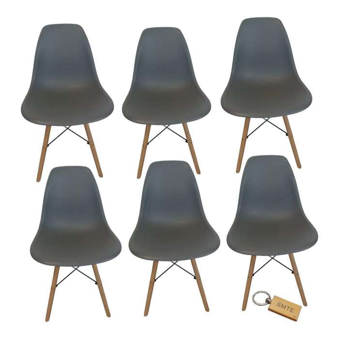 Smte-Plastic Chair With Wooden Leg Set of 6+ SMTE Keychain - Grey