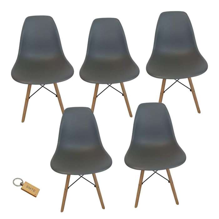 Smte-Plastic Chair With Wooden Leg Set of 5+ SMTE Keychain - Grey