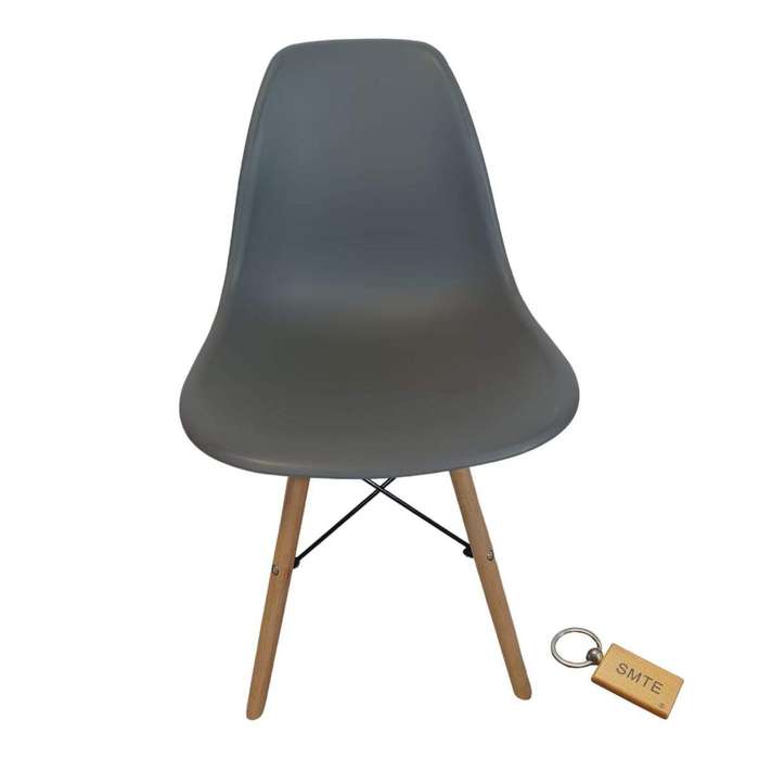 Smte-Plastic Chair With Wooden Leg Set of 1 + SMTE Keychain - Grey