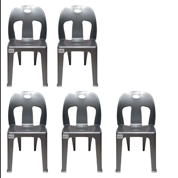 SMTE-Party Plastic Chair Set Of 5 - Grey with keychain