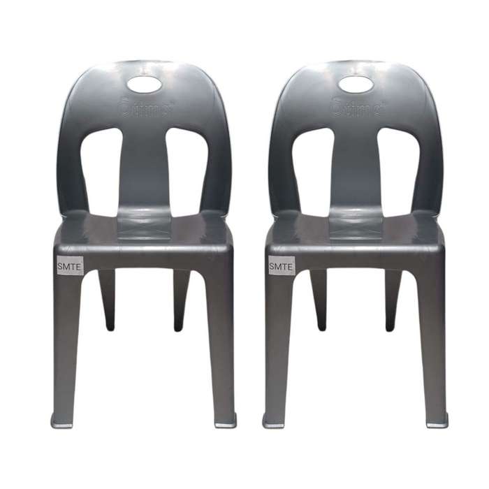 SMTE-Party Plastic Chair Set of 2 - Grey with keychain