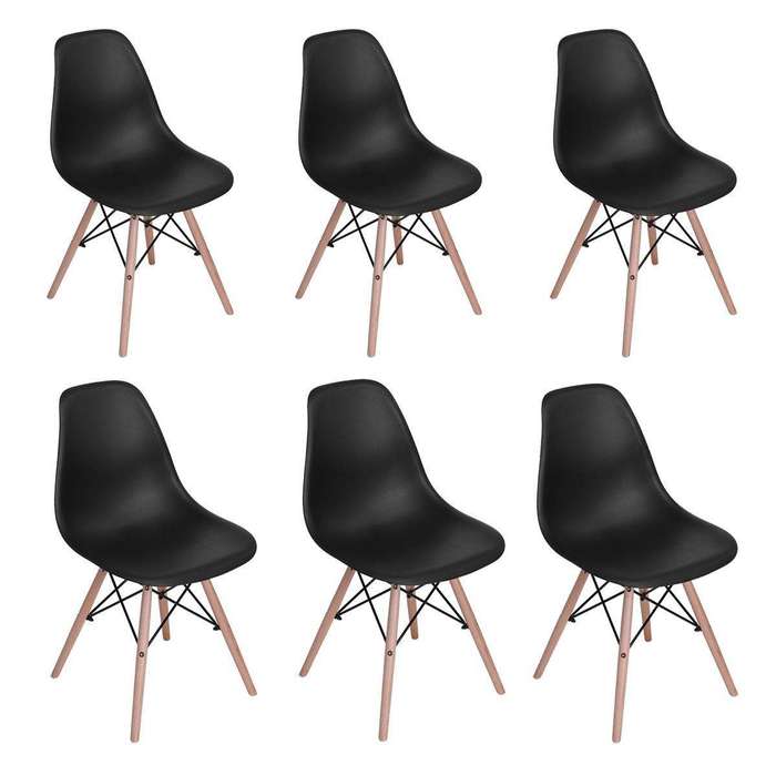 SMTE Wooden Leg Dining Chairs - Six Pack - Yellow Colour - Black with keychain