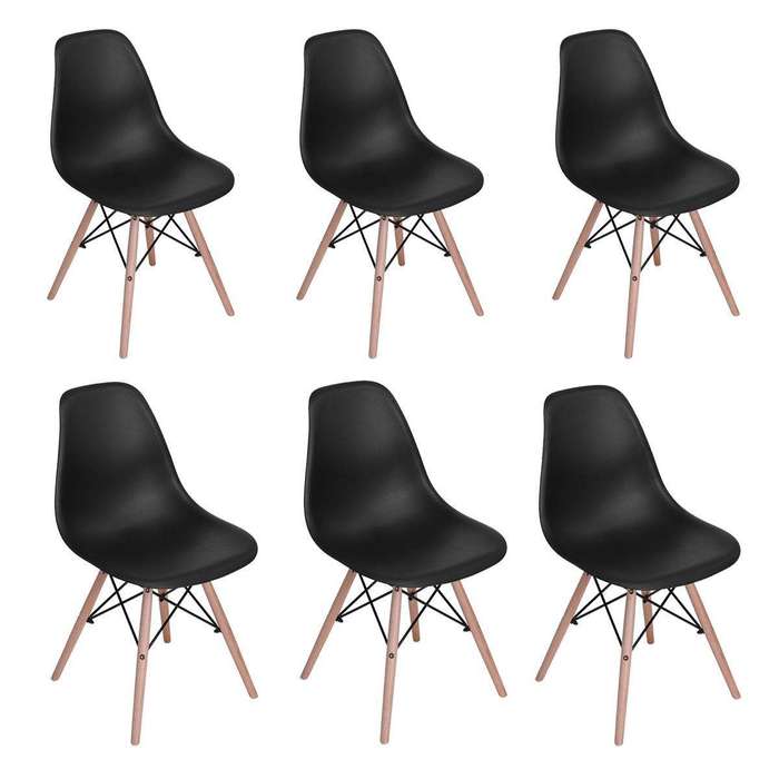 SMTE Wooden Leg Dining Chairs - Pack of Six - Black Colour with keychain
