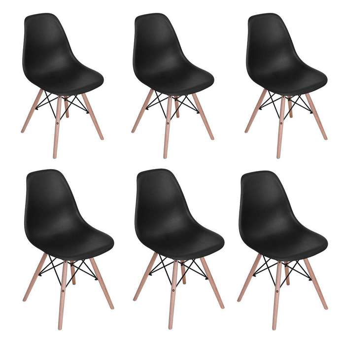 SMTE Wooden Leg Dining Chairs - Pack of Six - Black Colour with keychain