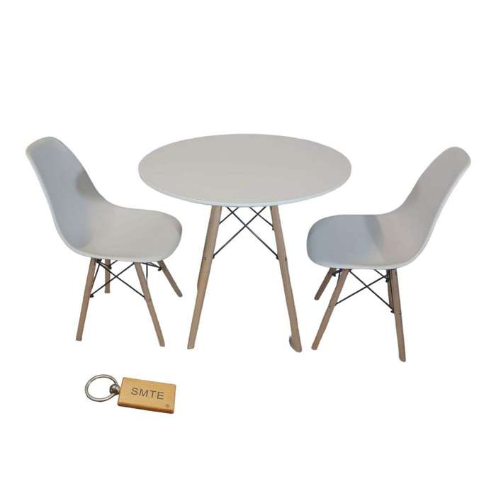 SMTE White Chair with White Table with Keychain - Set For 2