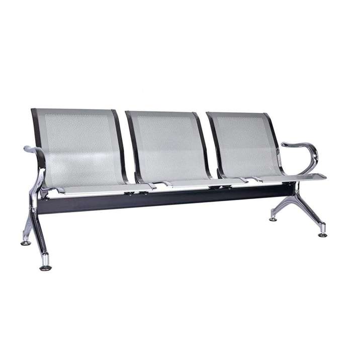 SMTE Steel Chrome 3 Seater Waiting Area Reception Chairs - Light Grey with keychain