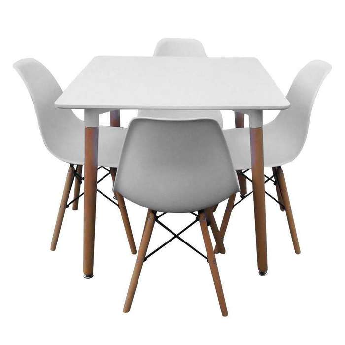 SMTE Square Table with 4 Chairs - White with keychain