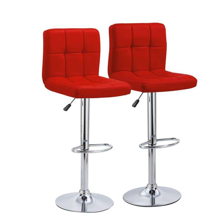 Set of 2 Adjustable PU Leather Swivel Bar Stools with Backrest