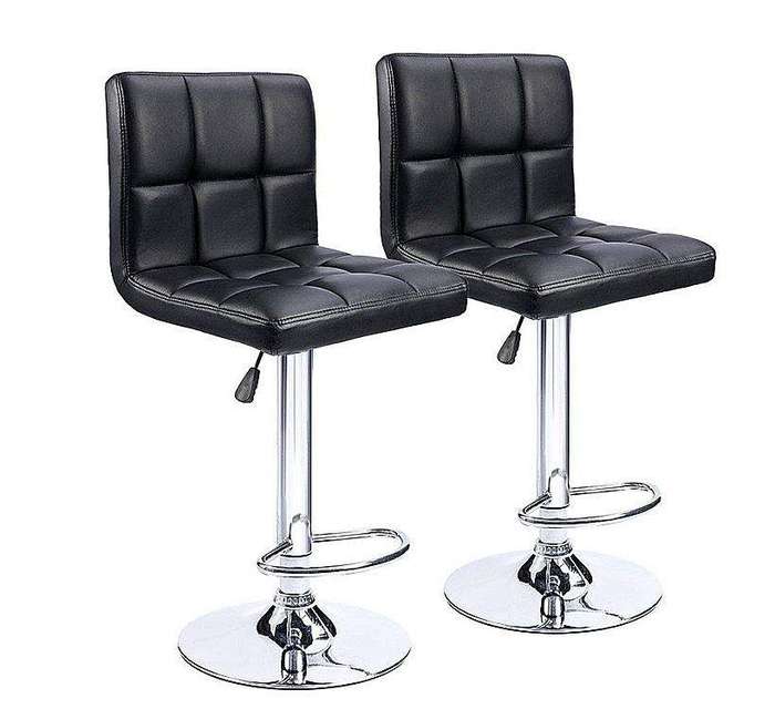SMTE Soft Bar Stools Leather Kitchen Chairs 2 Set - Black with keychain