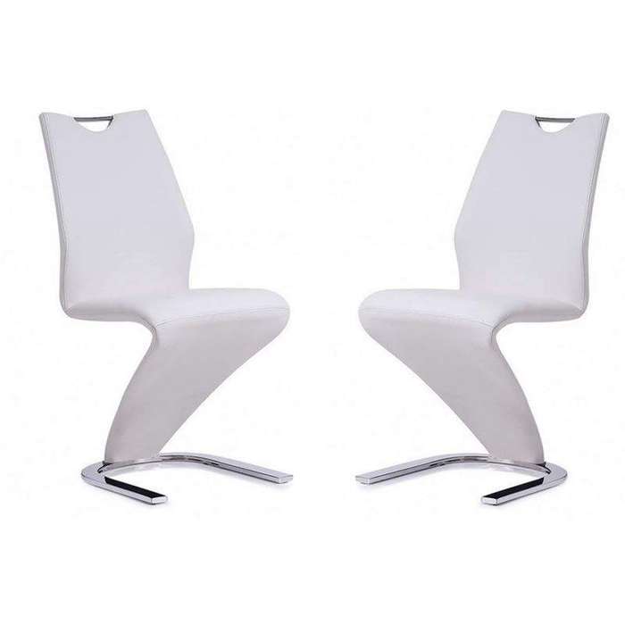 SMTE Set of 2 Z-Shape Luxury and Modern Dining Chairs - White with keychain