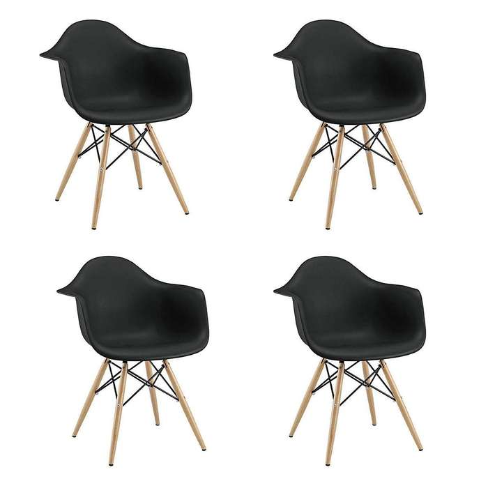 SMTE Pack Of 4 Contemporary Mid-Century Eames Chairs With Armrest - Black with keychain