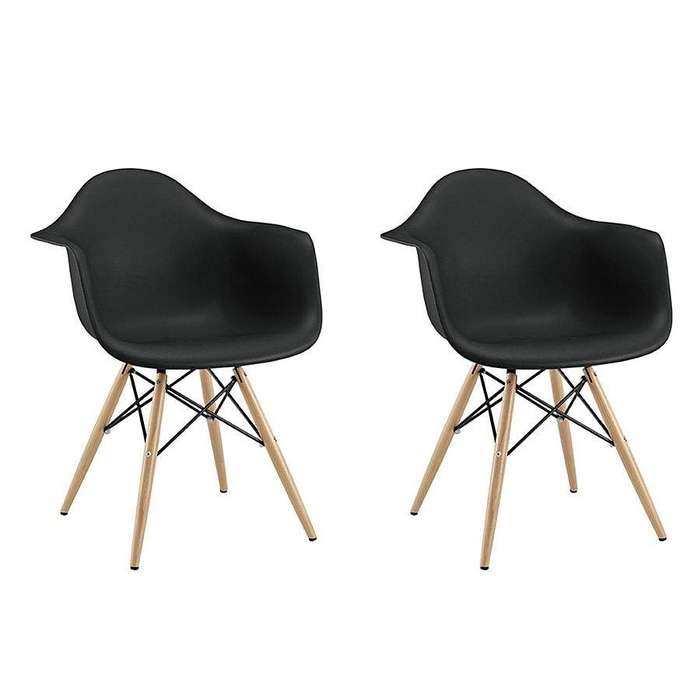 SMTE Pack Of 2 Contemporary Mid-Century Eames Chairs With Armrest - Black with keychain