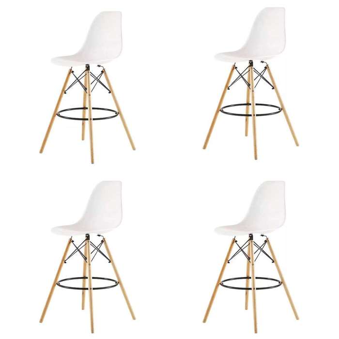 SMTE Set of 4 25.5" Modern Contemporary Eames Design Counter Bar Stools - White with keychain