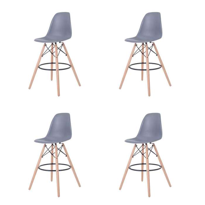 SMTE Set of 4 25.5" Modern Contemporary Eames Design Counter Bar Stools - Grey with keychain