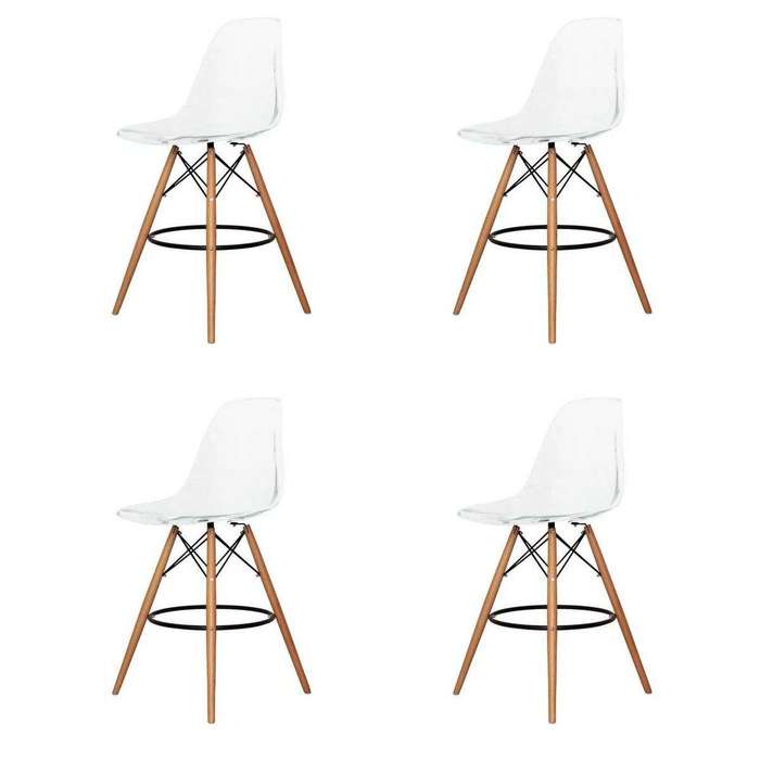 SMTE Set of 4 25.5" Modern Contemporary Eames Design Counter Bar Stools - Clear with keychain
