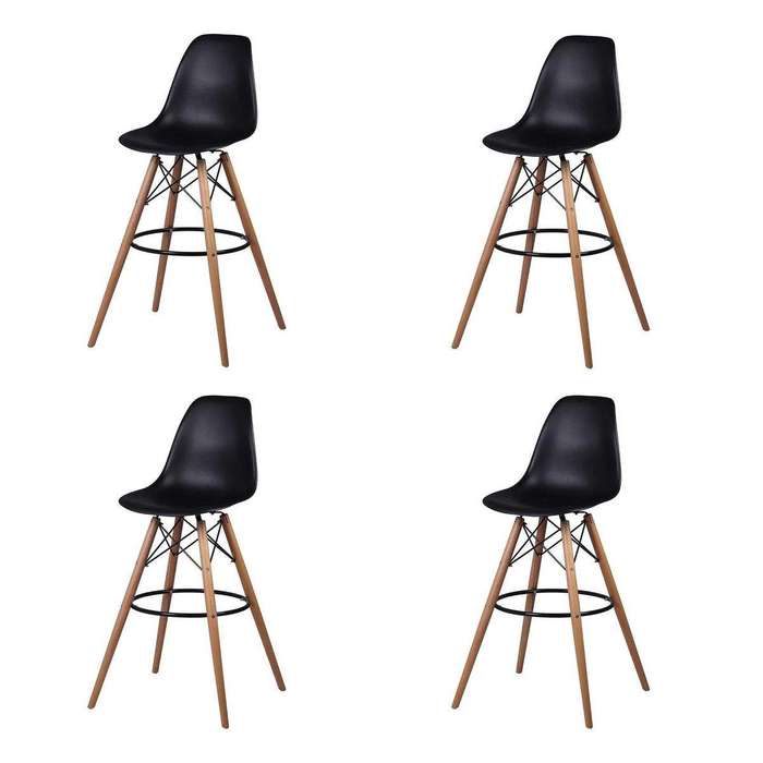 SMTE Set of 4 25.5" Modern Contemporary Eames Design Counter Bar Stools - Black with keychain