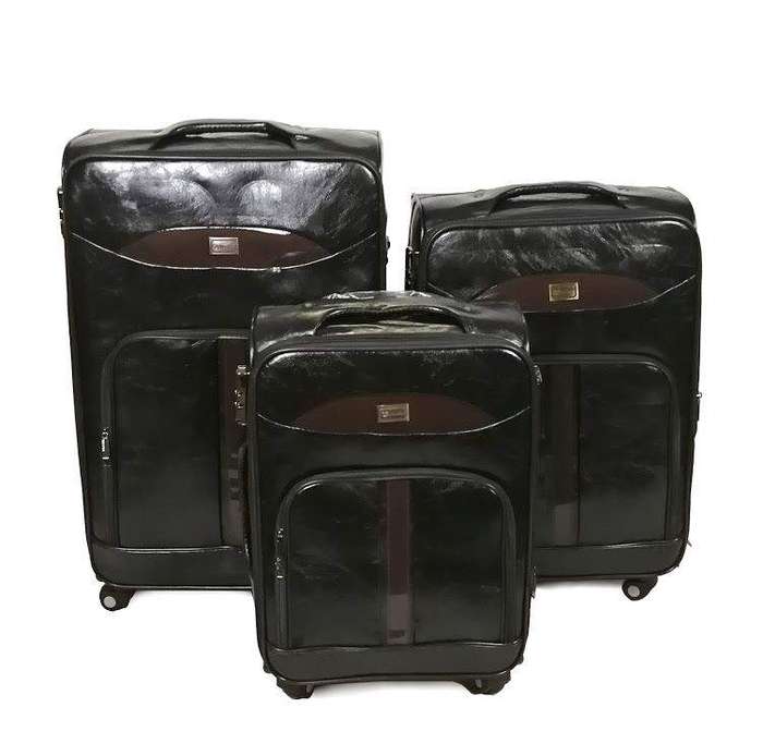 SMTE Mooistar Set of 3 PU Leather Travel Suitcases Luggage 28'24'22'inch-Black with keychain