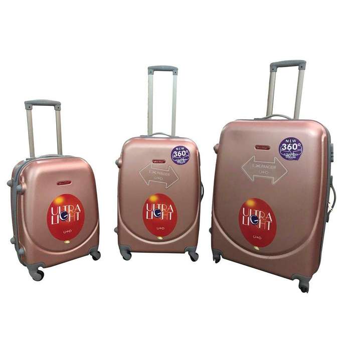SMTE 3 Piece Lightweight Luggage Set - Rose Gold with keychain
