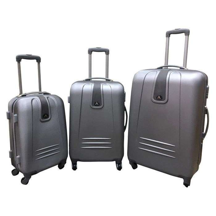 SMTE 3 Piece Sleek Luggage Set - Silver with keychain