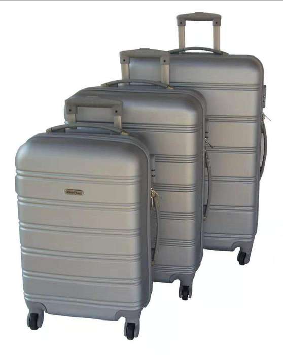 SMTE 3 Piece Premium Travel Luggage Bag Set - Silver with keychain