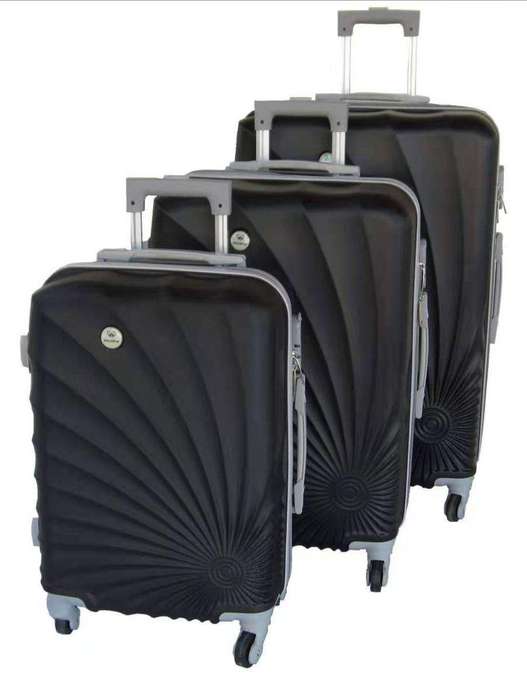 SMTE 3-Piece Spiral Travel Luggage Bag Set - Black with keychain