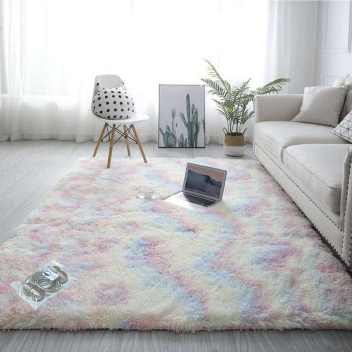 SMTE New Large Premium Heavy Duty Fluffy Carpet/Rug & Complementary SMTE Tieback - Rainbow with k...