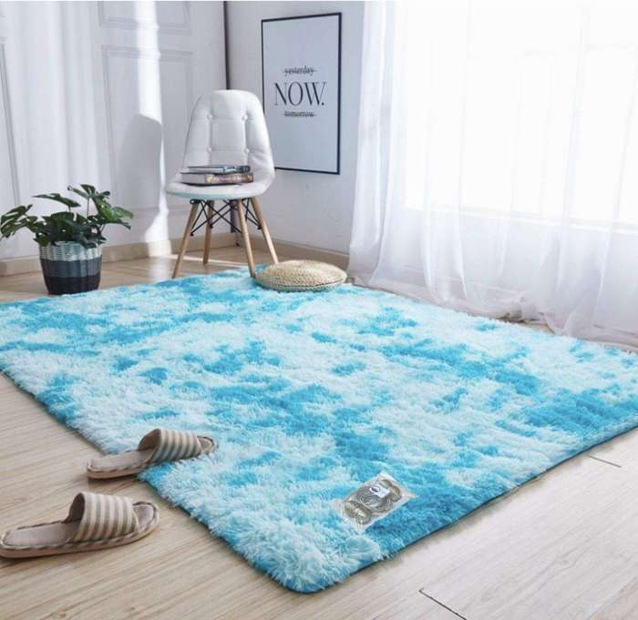 SMTE New Large Premium Heavy Duty Fluffy Carpet/Rug & Complementary SMTE Tieback - Sky Blue Mix w...