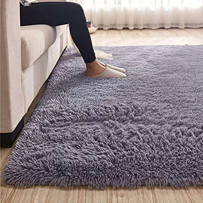 SMTE Fluffy Shaggy Rug/Carpet - Dark Grey with keychain