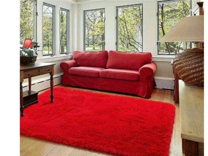 SMTE Fluffy Carpet - Shaggy Rug Red with keychain