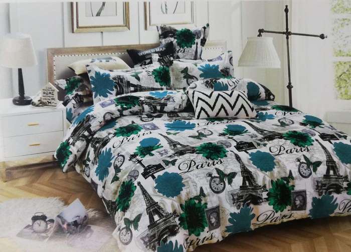 SMTE 6 PieceTurquoise Eiffel Tower Duvet Cover Set with keychain
