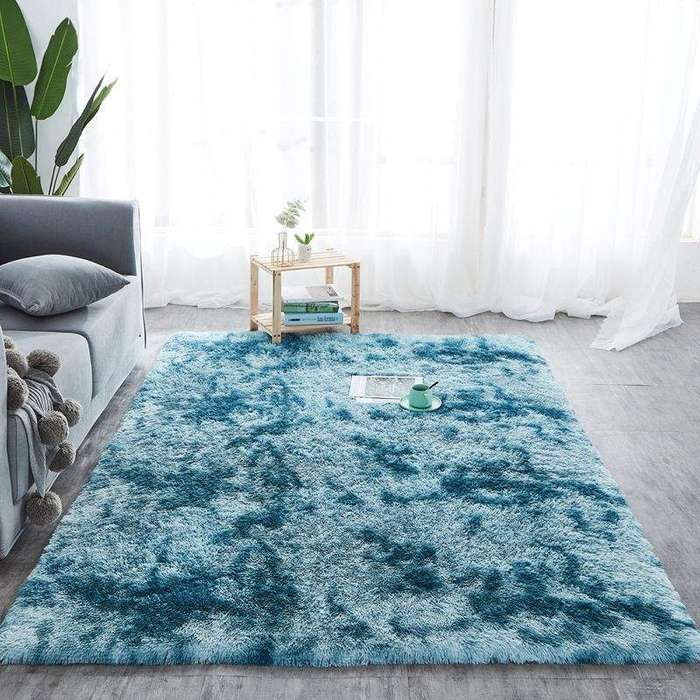 SMTE Light Rug Fluffy Carpet - Light Blue with keychain