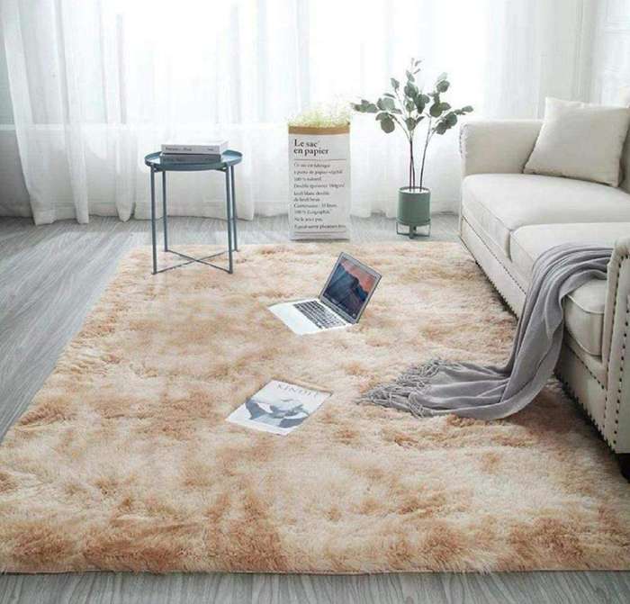 SMTE Fluffy Carpet - Shaggy & Foldable Rug Light Brown with keychain