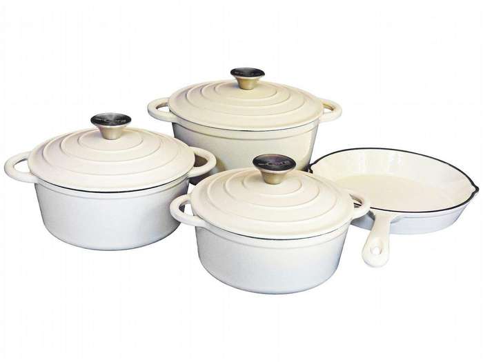SMTE Pot Set Cast Iron Cream 7 pc Set with keychain