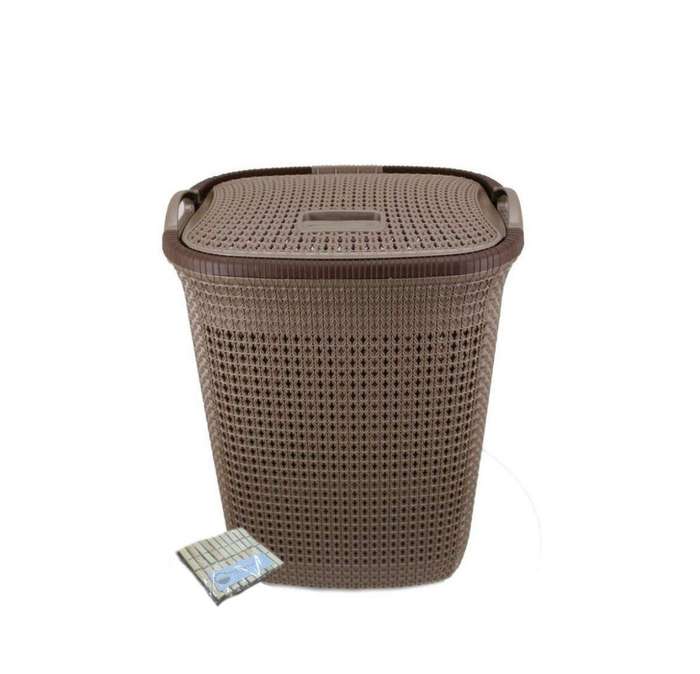 SMTE Two Tone Mesh Weave Laundry Basket & Complementary SMTE Pegs Pack - Brown with keychain