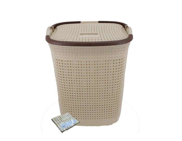 SMTE Two Tone Mesh Weave Laundry Basket & Complementary SMTE Pegs Pack - Cream with keychain