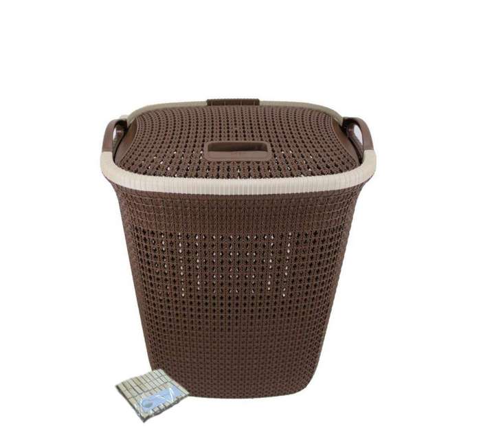 SMTE Two Tone Mesh Weave Laundry Basket & Complementary SMTE Pegs Pack - Dark Brown with keychain